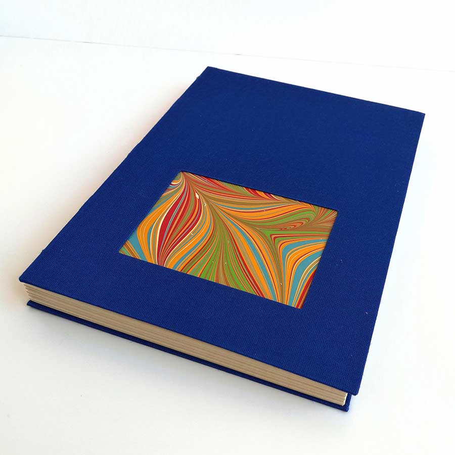 portada cuaderno de cintas artesanal A5 azul marino